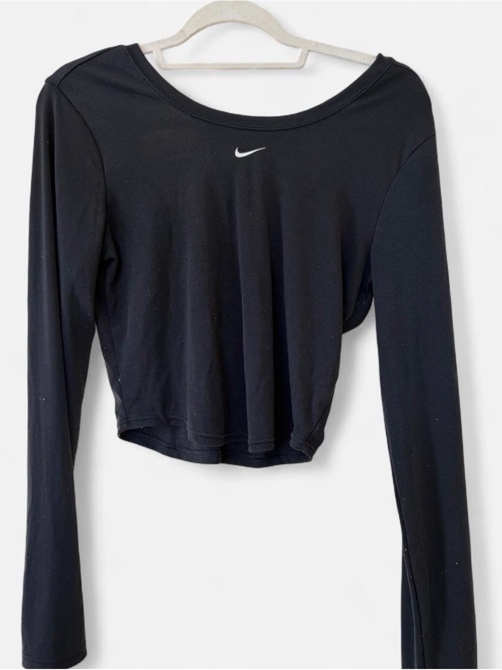 Nike Women’s Black Cropped Long Sleeve Top with White Swoosh